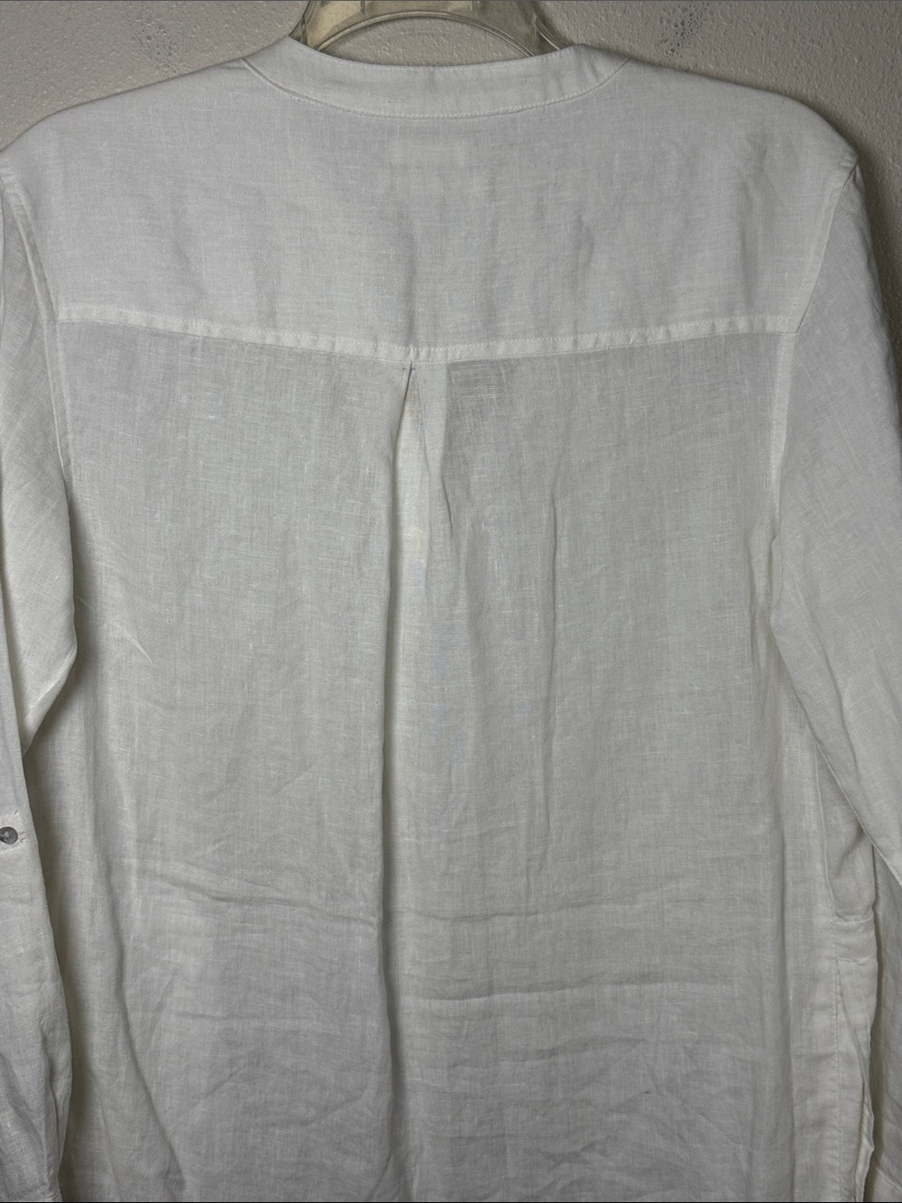 C&C California Linen Tunic Dress L White Split Neck Roll Tab Sleeve Pockets Read - Picture 11 of 14